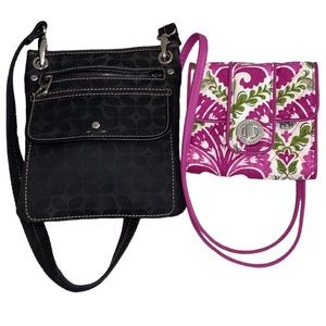 Fossil & Vera Bradley 2 crossbody black canvas and floral print EUC